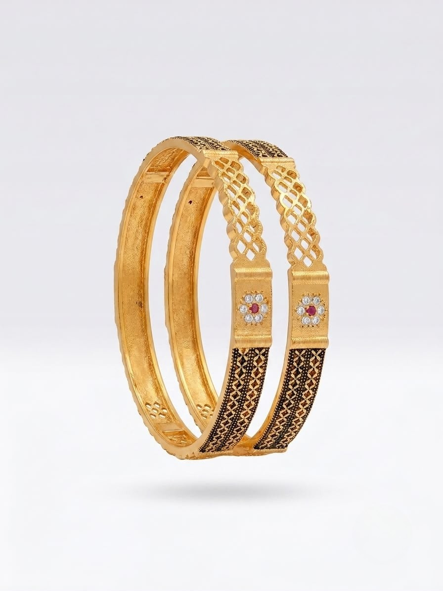Gold-Plated Black Bead Bangles