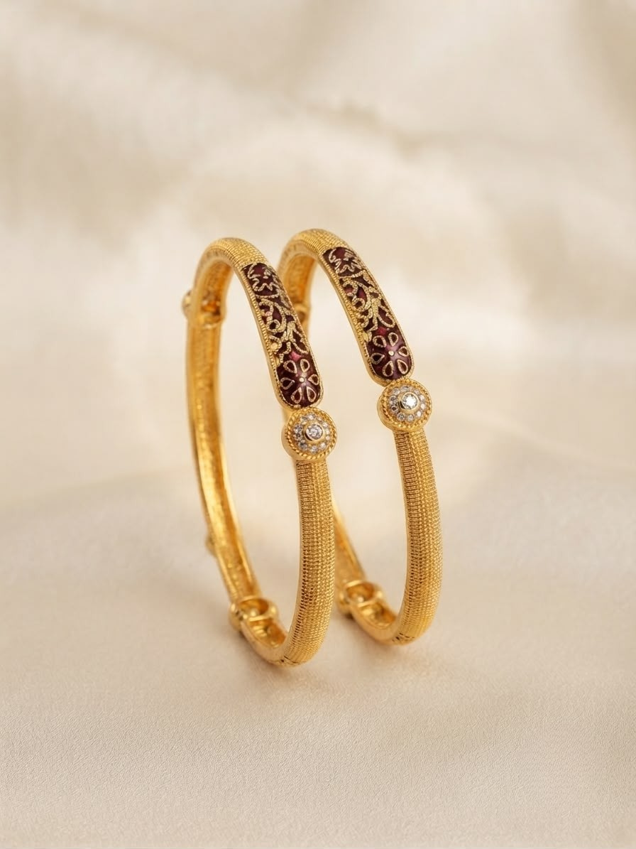 Antique Gold Finish Floral Meenakari Bangles