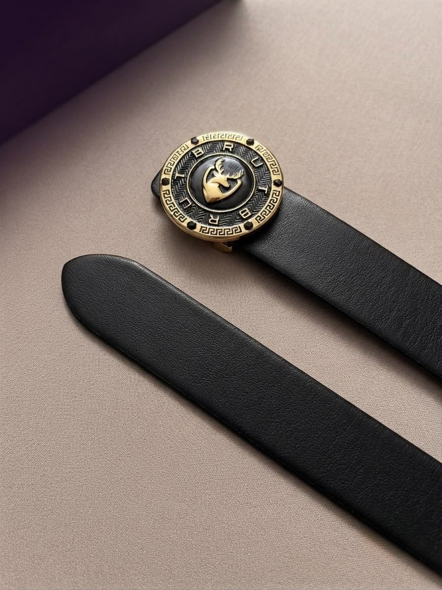 BRUT Luxury Gold Stag Emblem Leather Belt for Men