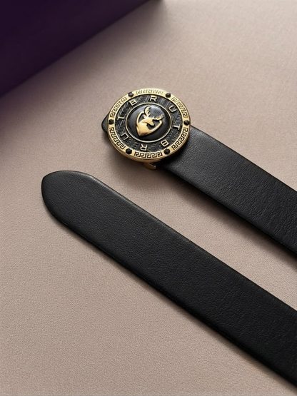 BRUT Luxury Gold Stag Emblem Leather Belt for Men