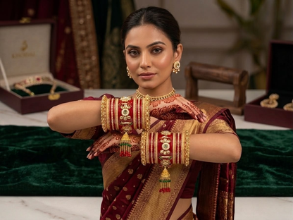 KUMKUM Regal Pearl Kundan Punjabi Bridal Chuda Set with Jhumki Latkan