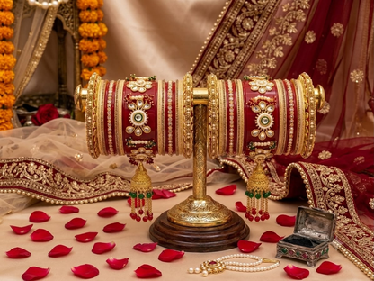 KUMKUM Regal Pearl Kundan Punjabi Bridal Chuda Set with Jhumki Latkan