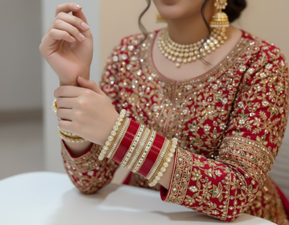 KUMKUM Classic Ruby Bridal Chuda Set with Crystal Stone Bangles