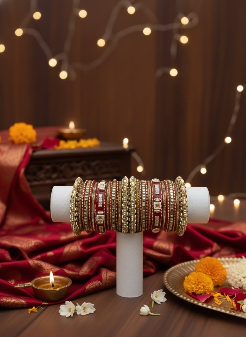 KUMKUM Royal Mirror Kundan Punjabi Bridal Chuda Set