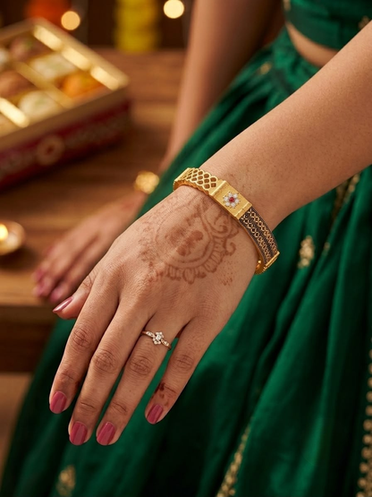 Gold-Plated Black Bead Bangles