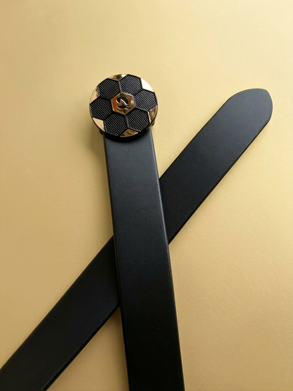 BRUT Premium Black Leather Belt | Hexa Designer Buckle | Gold Deer Emblem