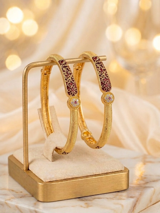 Antique Gold Finish Floral Meenakari Bangles