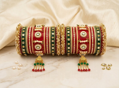 KUMKUM Emerald Royale Bridal Chuda Set with Pearl Jhumki Latkans