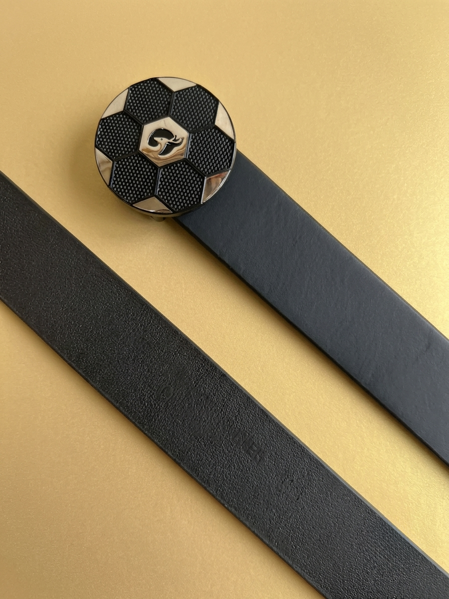 BRUT Premium Black Leather Belt | Hexa Designer Buckle | Gold Deer Emblem