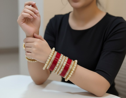 KUMKUM Classic Ruby Bridal Chuda Set with Crystal Stone Bangles