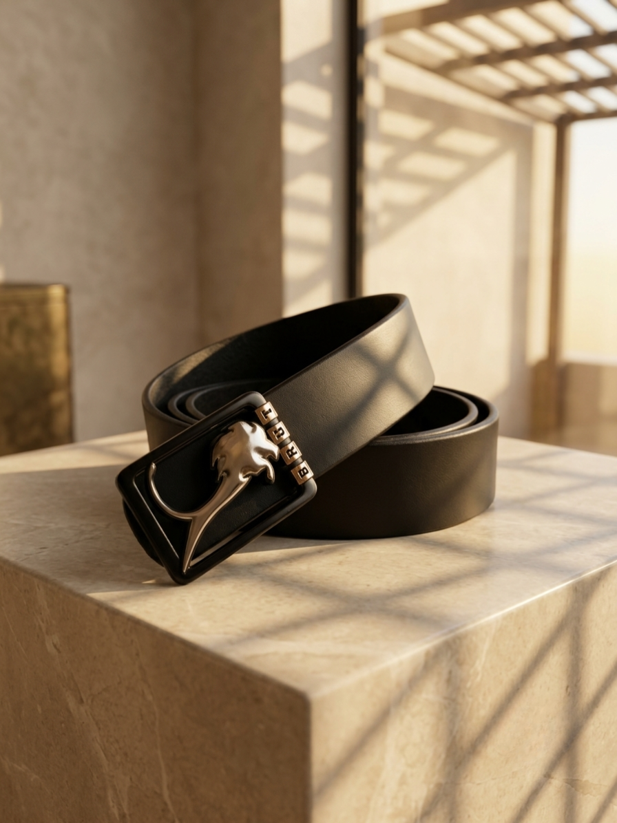 Auto-Lock Genuine Leather Belt - buckle close up