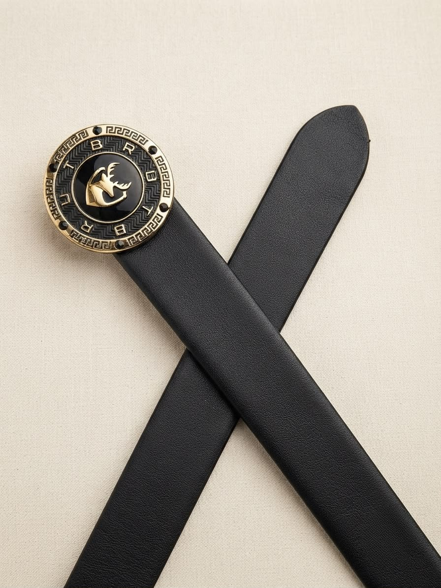 BRUT Luxury Gold Stag Emblem Leather Belt for Men