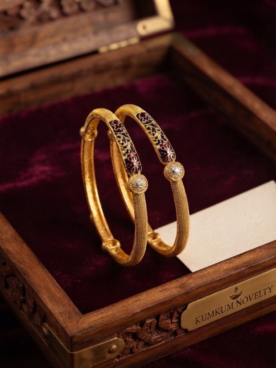 Antique Gold Finish Floral Meenakari Bangles