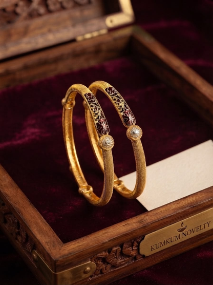 Antique Gold Finish Floral Meenakari Bangles