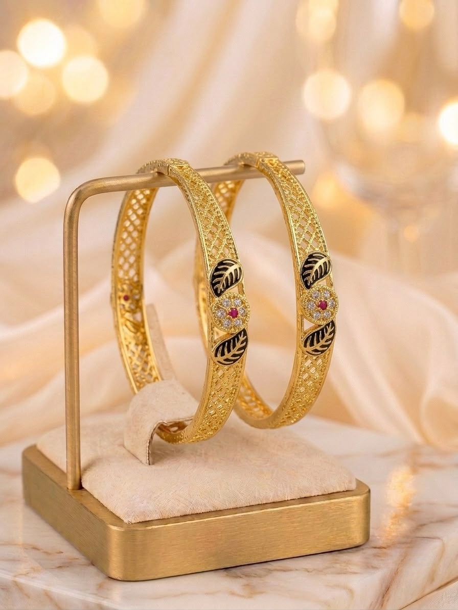 Gold Plated Bangles Leaf