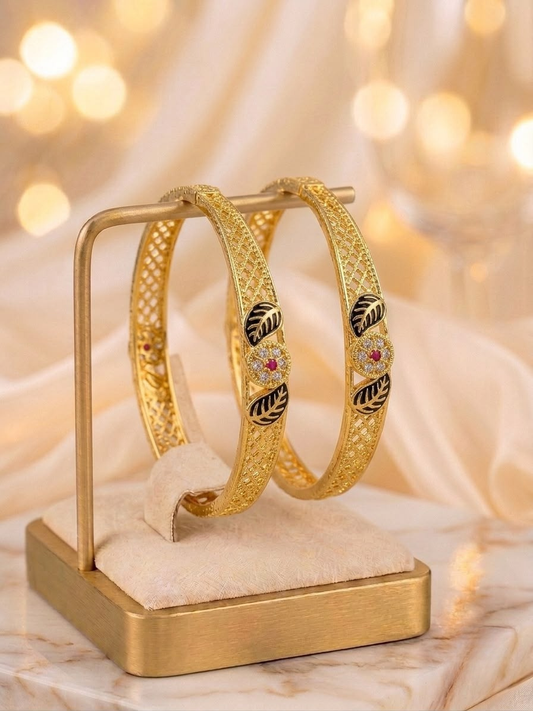 Gold Plated Bangles Leaf