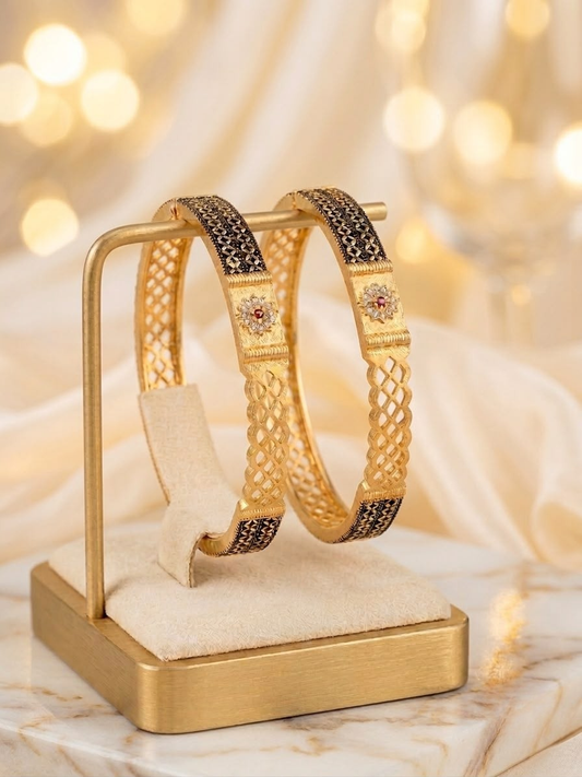 Gold-Plated Black Bead Bangles