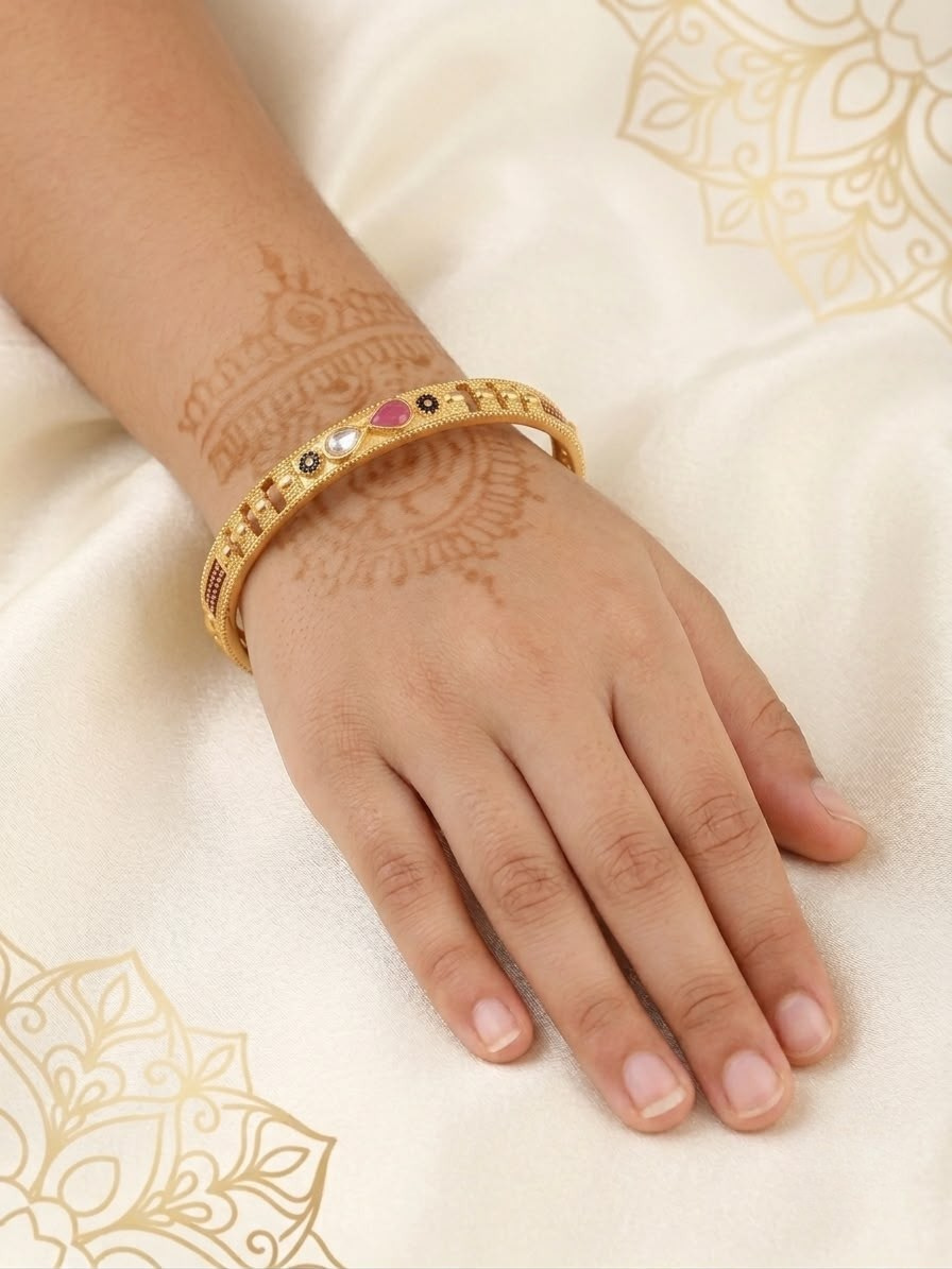 Gold-Plated Kundan & Meenakari Kada Bangles (Set of 2)