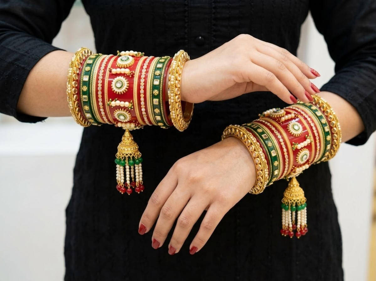KumKum Royal Bridal Kundan Bangle Set with Jhumka Latkan