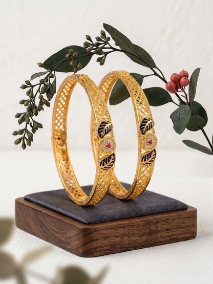 Gold Plated Bangles Leaf