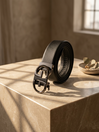 Men's No-Hole Black Belt with Grip Lock & Easy Fit