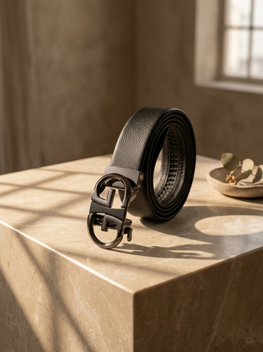 Men's No-Hole Black Belt with Grip Lock & Easy Fit
