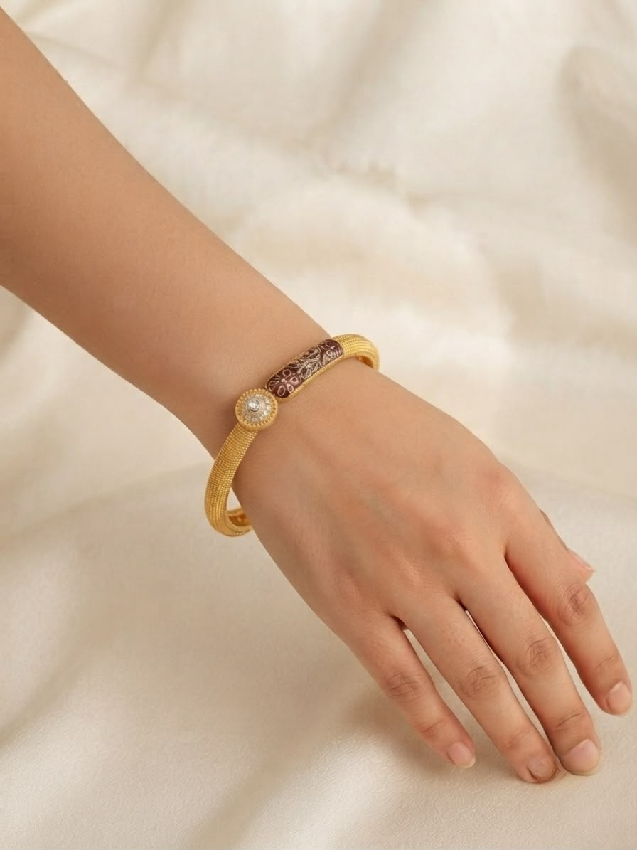 Antique Gold Finish Floral Meenakari Bangles