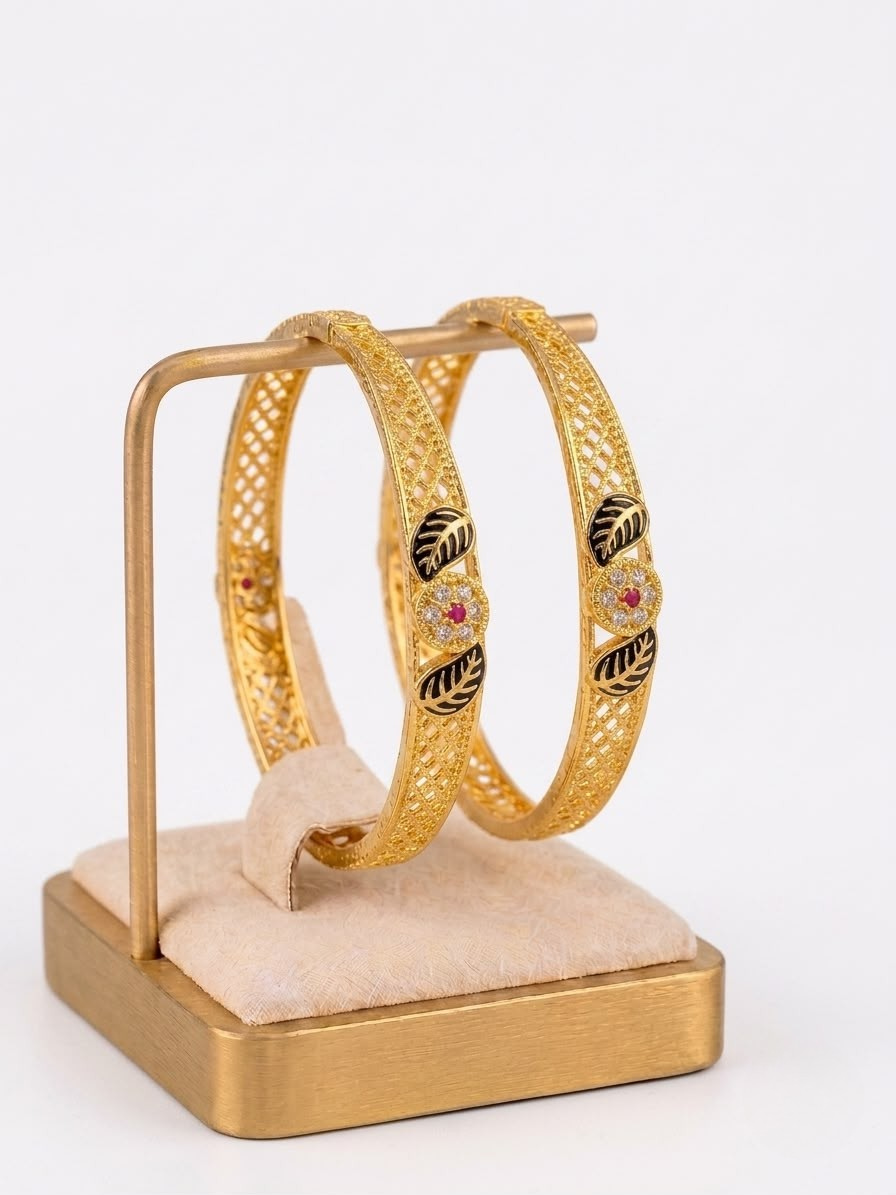 Gold Plated Bangles Leaf