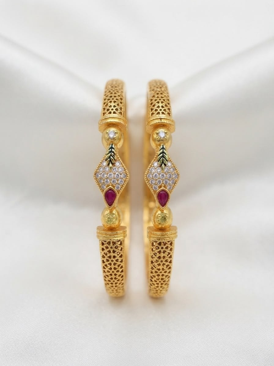 Royal Ruby-Designed Gold Bangles