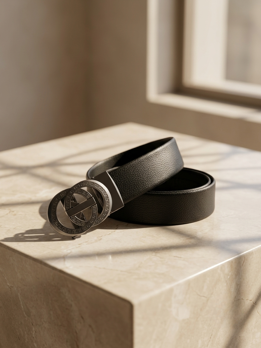 Premium Men's Black No-Hole Automatic Ratchet Belt | Grip Lock & Easy Fit Adjustable Belt