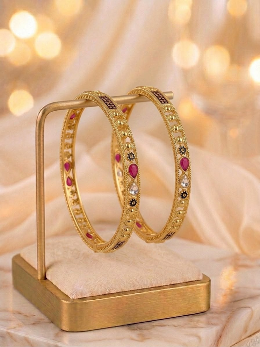 Gold-Plated Kundan & Meenakari Kada Bangles (Set of 2)