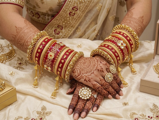KUMKUM Royal Heritage Bridal Chuda Set with Pearl Latkans