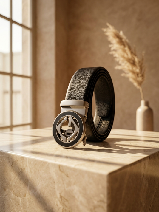 Premium Black No-Hole Automatic Belt for Men | Grip Lock Adjustable Belt with Easy Fit & Stylish Buckle