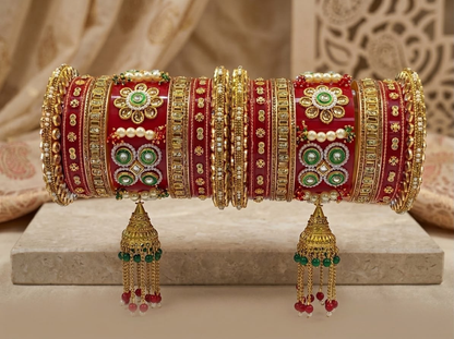 KUMKUM Royal Heirloom Punjabi Bridal Chuda Set with Pearl & Kundan Jhumki Latkan