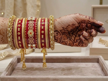 KUMKUM Royal Heritage Bridal Chuda Set with Pearl Latkans
