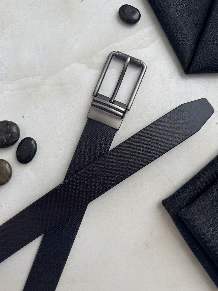 Premium Black Double-Side Belt for Men |  Easy Fit Flip Buckle