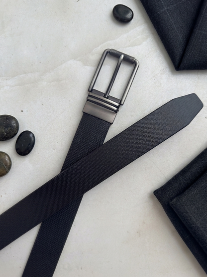 Premium Black Double-Side Belt for Men |  Easy Fit Flip Buckle