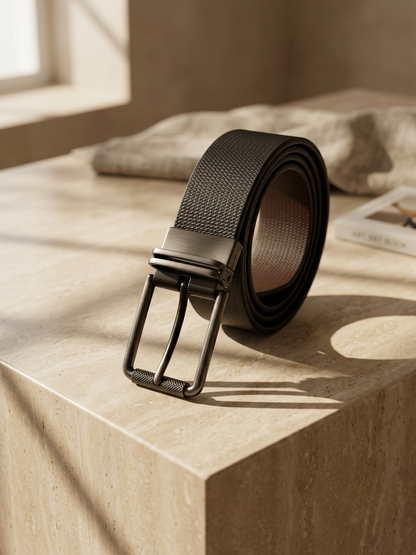 Premium Black Double-Side Belt for Men |  Easy Fit Flip Buckle