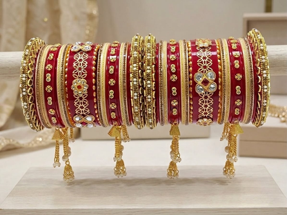 KUMKUM Royal Heritage Bridal Chuda Set with Pearl Latkans