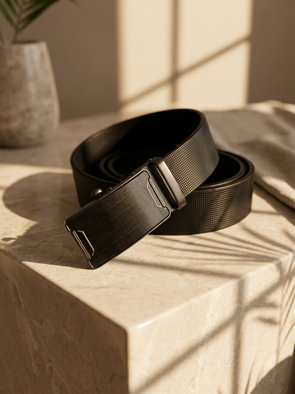 Classic Auto-Lock Genuine Leather Belt - No Hole Ratchet Buckle