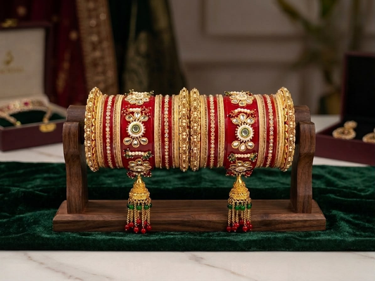 KUMKUM Regal Pearl Kundan Punjabi Bridal Chuda Set with Jhumki Latkan