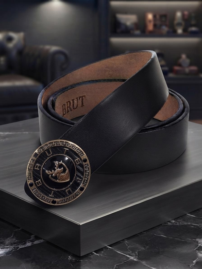 BRUT Luxury Gold Stag Emblem Leather Belt for Men