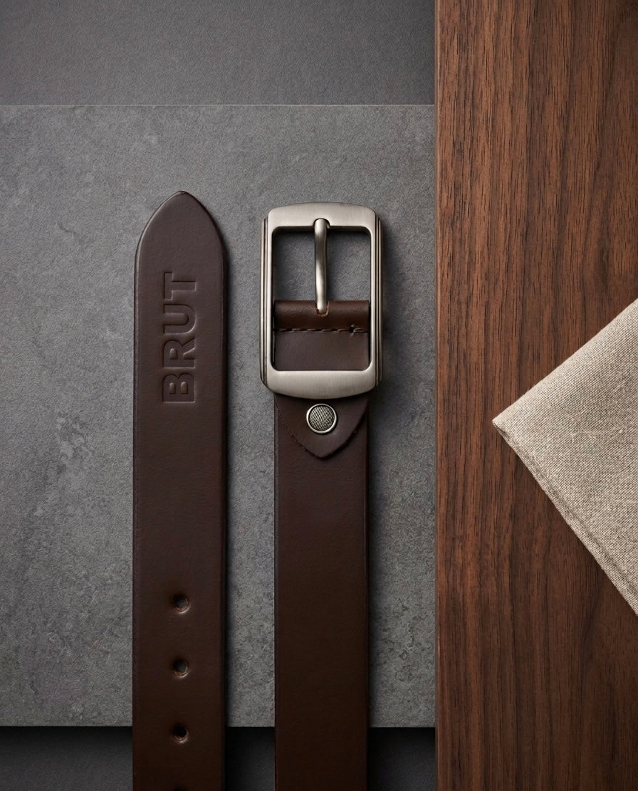 BRUT Premium Leather Belt for Men | Brown | Classic Metal Buckle