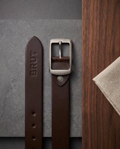 BRUT Premium Leather Belt for Men | Brown | Classic Metal Buckle