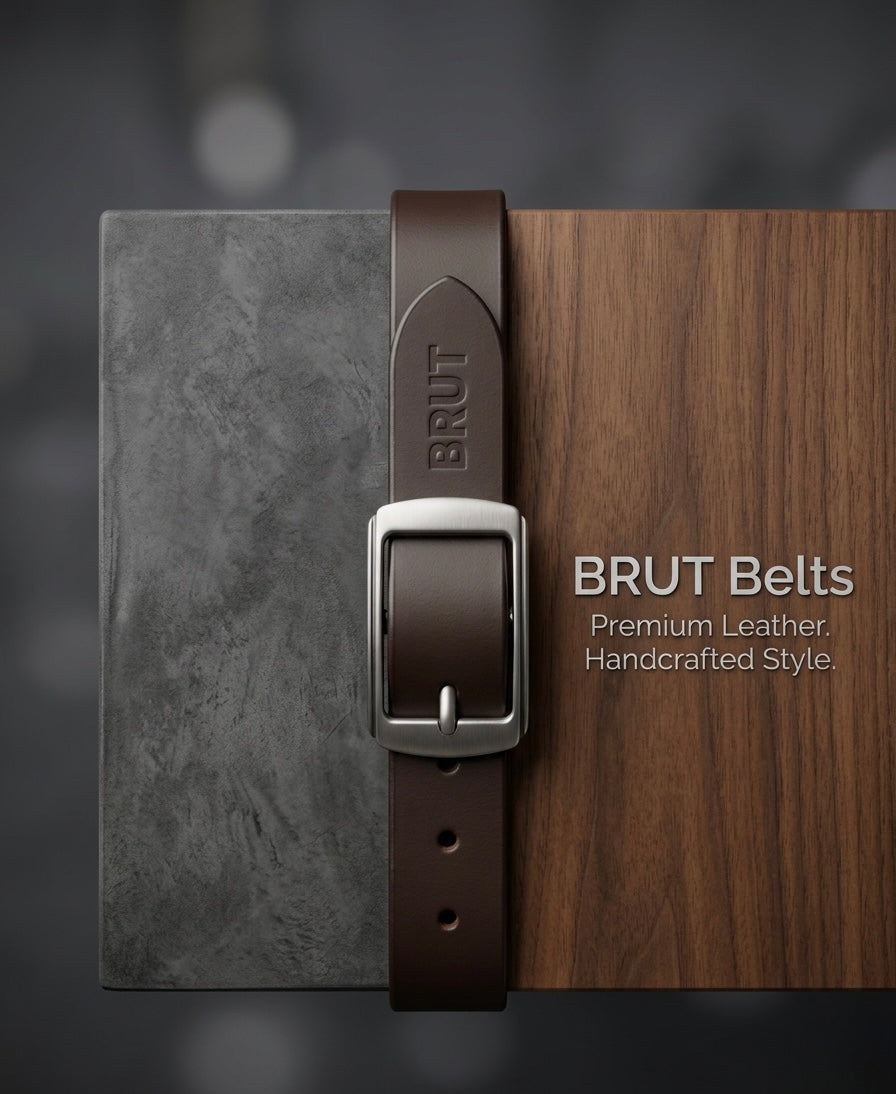 BRUT Premium Leather Belt for Men | Brown | Classic Metal Buckle