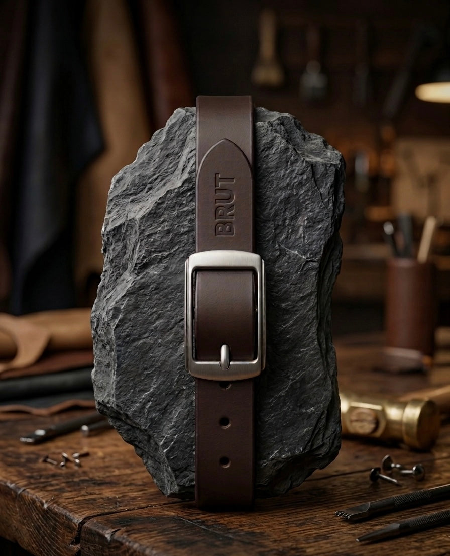 BRUT Premium Leather Belt for Men | Brown | Classic Metal Buckle