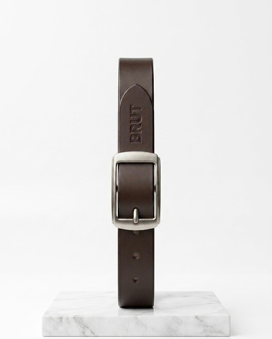 BRUT Premium Leather Belt for Men | Brown | Classic Metal Buckle