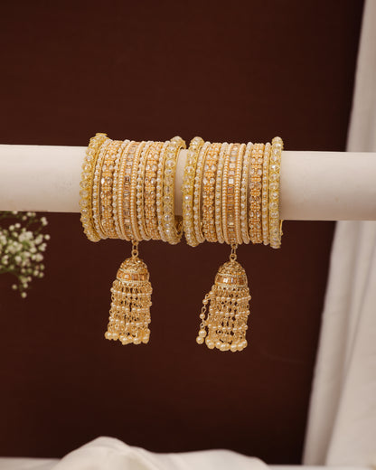 Champagne Gold Kundan Punjabi Chura - pair on bangle stand
