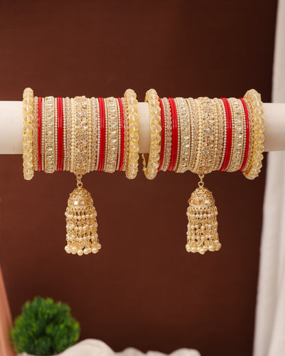Ivory & Gold Kundan Punjabi Chura - pair on bangle stand