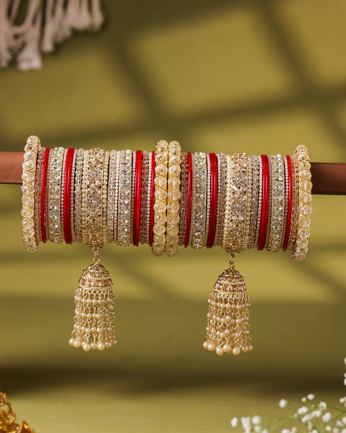 Ivory & Gold Kundan Punjabi Chura - front view